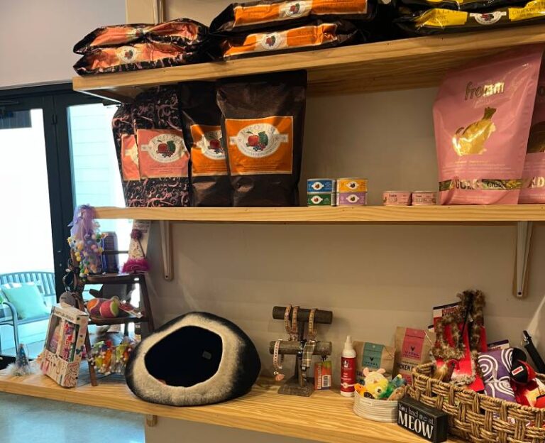 Pet food and supplies shelves Pet food and supplies shelves