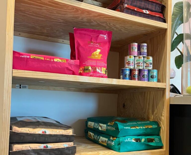 Shelves of pet food Shelves of pet food